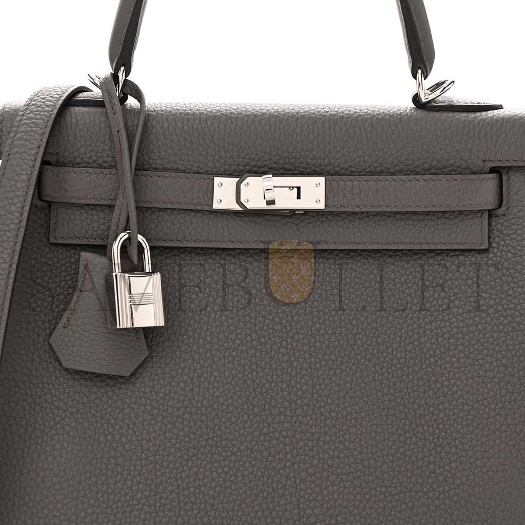 HERMÈS MASTER TOGO KELLY 25 RETOURNE ETAIN (25*17*7cm) 